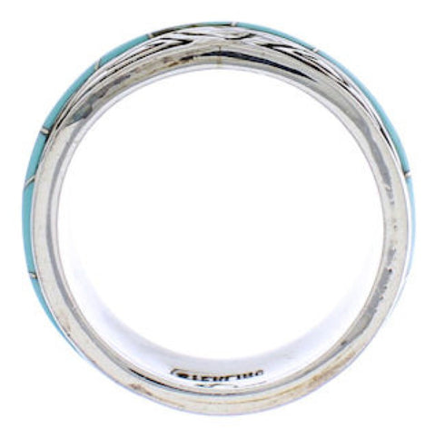 Sterling Silver Southwestern Turquoise Water Wave Ring Size 5-1/4 QX86910